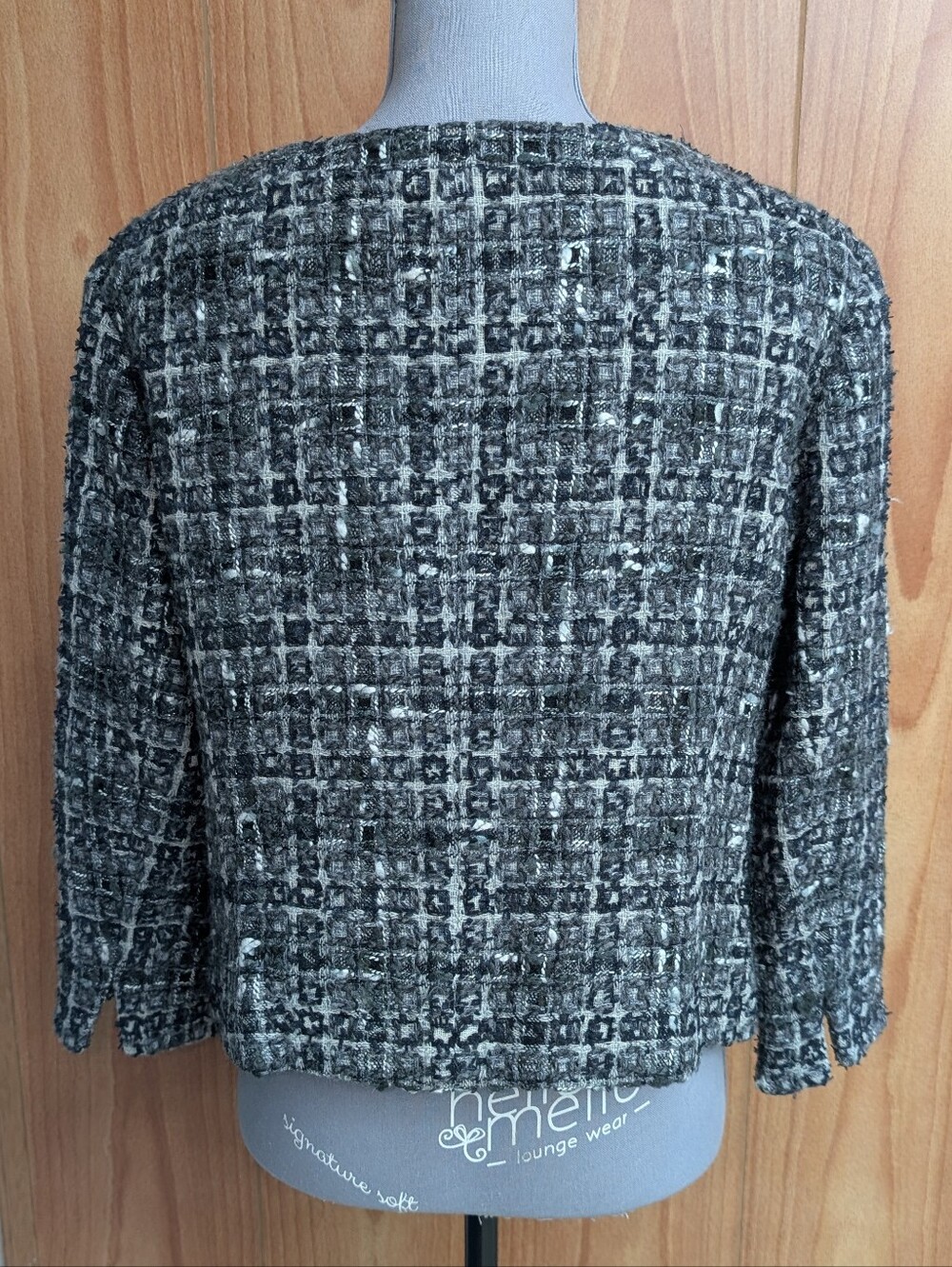 Boden Limited Edition Gray Wool Tweed Embellished Crystal Lady Jacket Size 14 - Picture 5 of 11